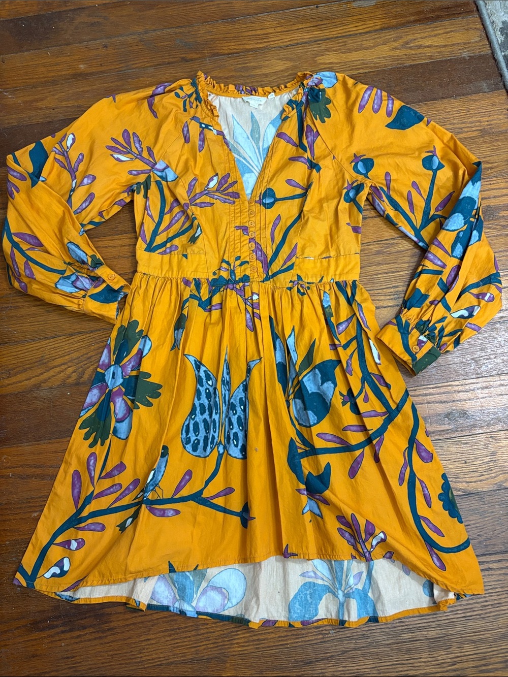 Anthropologie Let Me Be floral print cotton mini dress women’s size Small